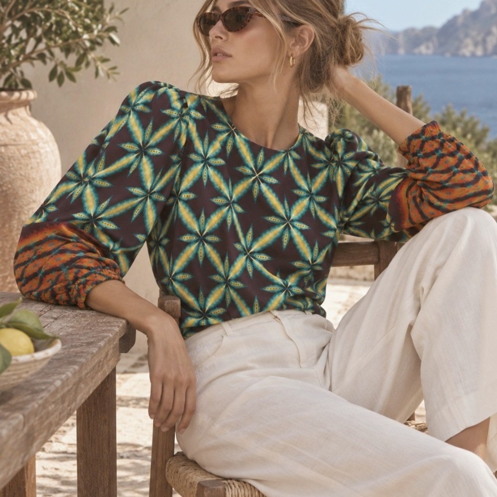 Ulla Johnson Lillliana Blouse Olivinite 8 Boho Top Designer Eclectic Fall Luxury
